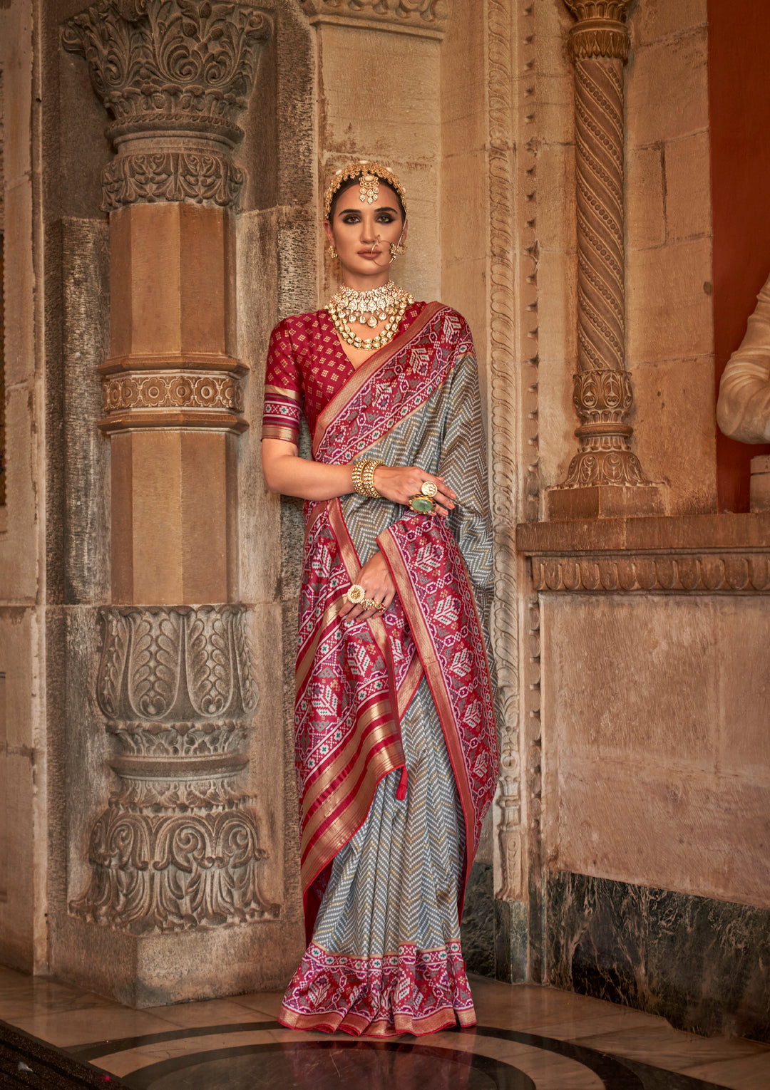 Elegant S-V-P Silk Saree with Banarasi Silk Top & Bottom | Designer Weaving for Weddings & Special Events