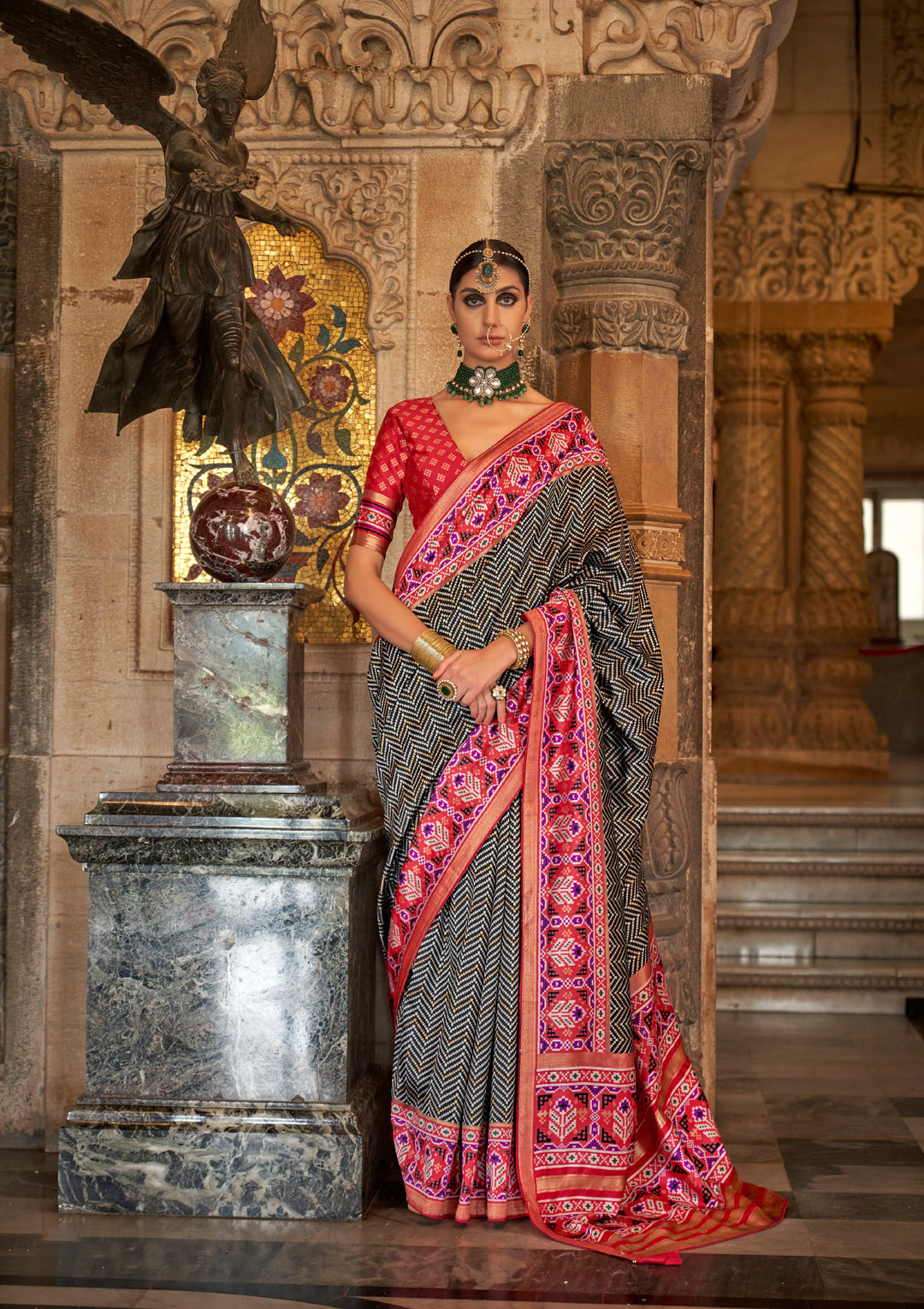 Elegant S-V-P Silk Saree with Banarasi Silk Top & Bottom | Designer Weaving for Weddings & Special Events