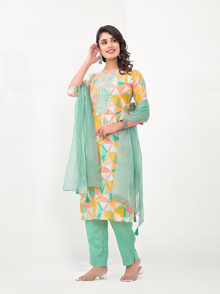 Stunning Modal Cotton Salwar Kameez with Floral Print and Embroidered Neckline | Perfect Festive Wear