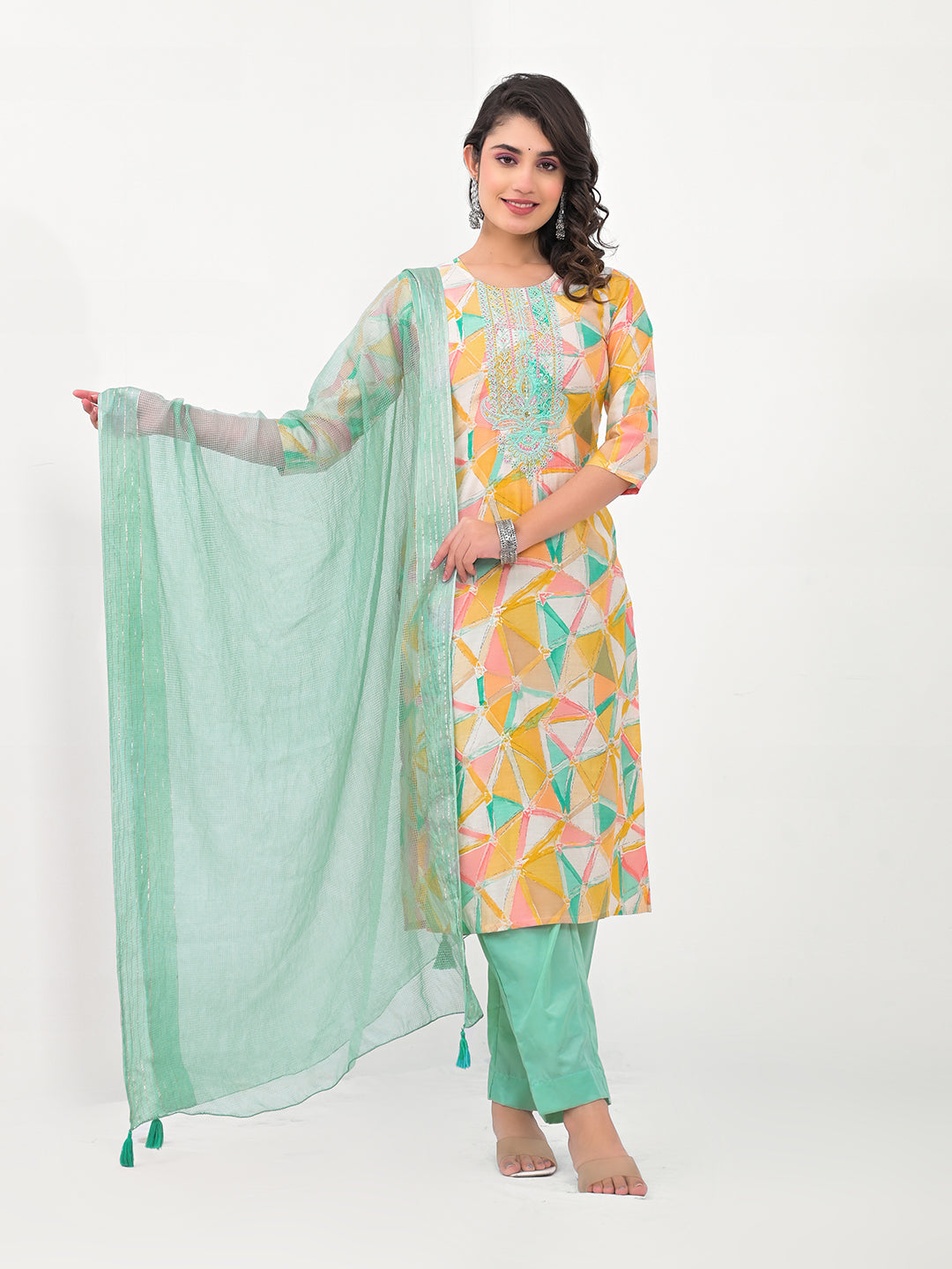 Stunning Modal Cotton Salwar Kameez with Floral Print and Embroidered Neckline | Perfect Festive Wear