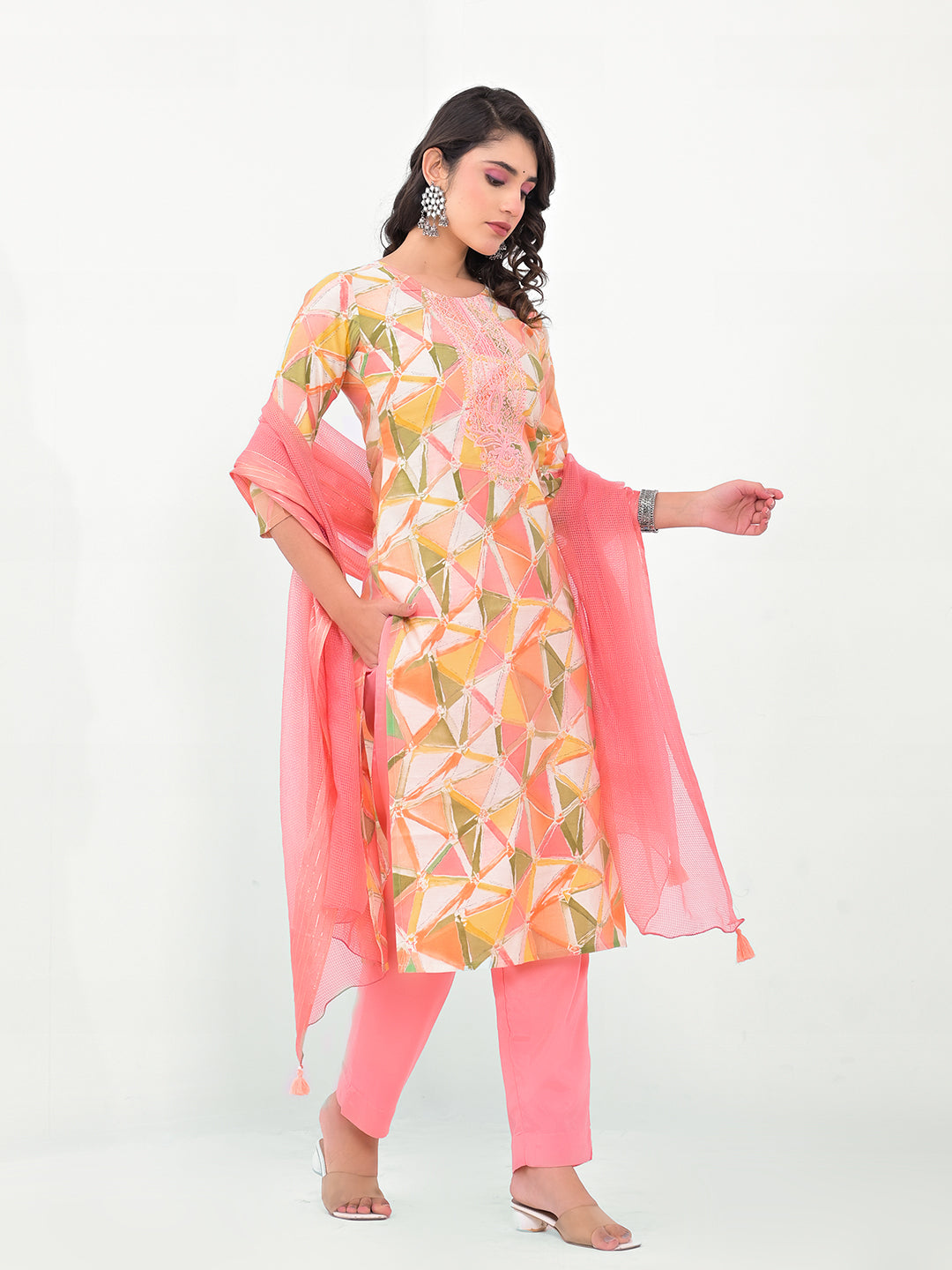 Stunning Modal Cotton Salwar Kameez with Floral Print and Embroidered Neckline | Perfect Festive Wear