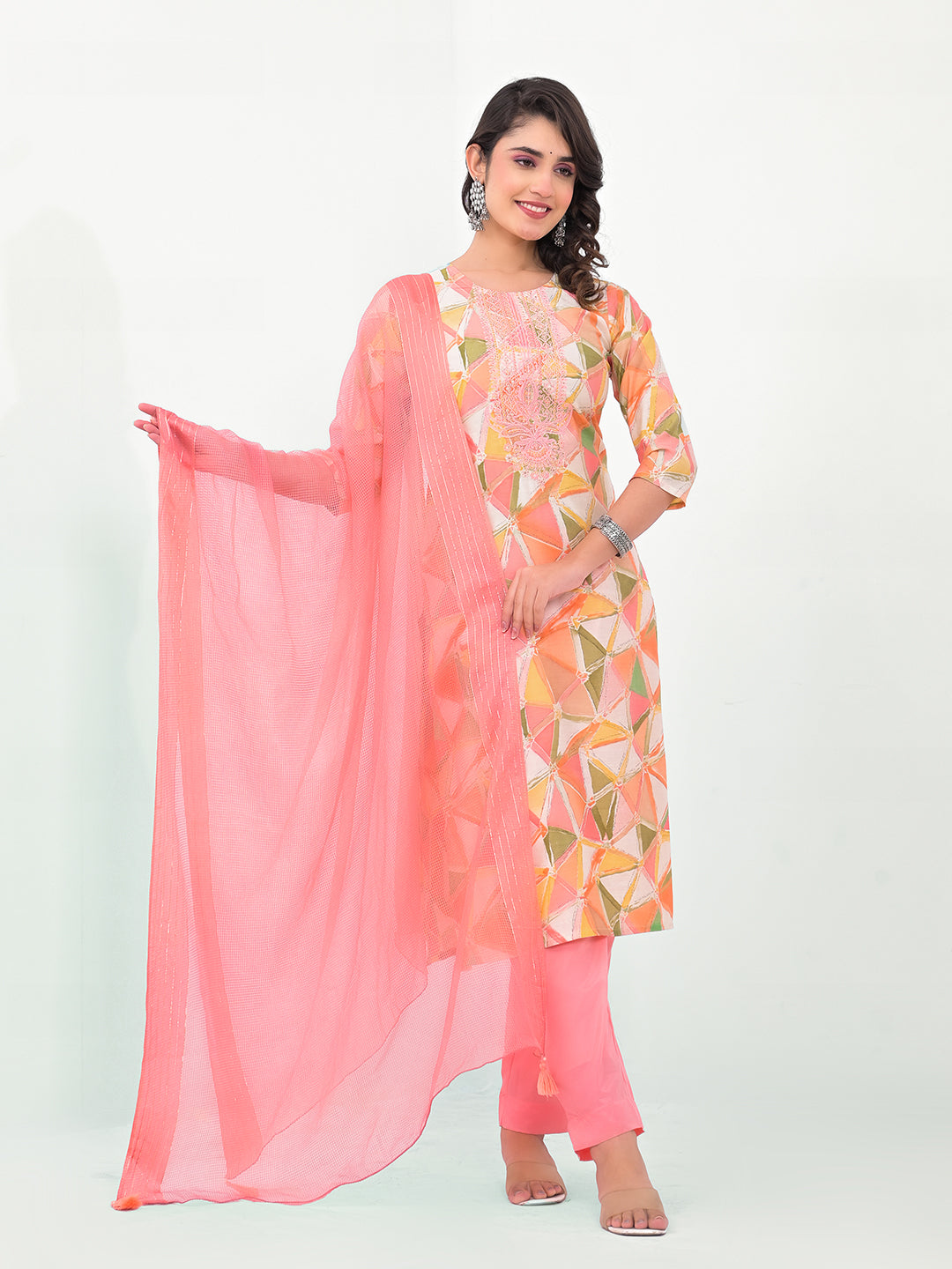 Stunning Modal Cotton Salwar Kameez with Floral Print and Embroidered Neckline | Perfect Festive Wear