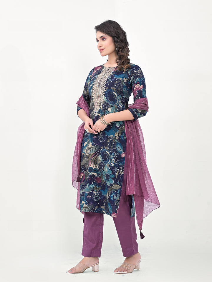 Stunning Modal Cotton Salwar Kameez with Floral Print and Embroidered Neckline | Perfect Festive Wear