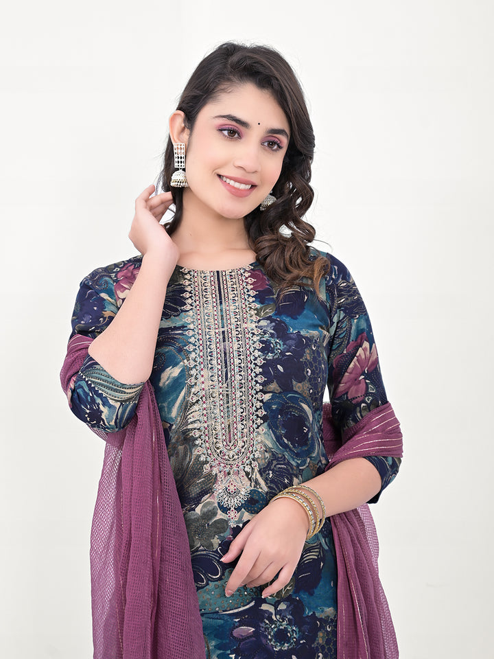 Stunning Modal Cotton Salwar Kameez with Floral Print and Embroidered Neckline | Perfect Festive Wear