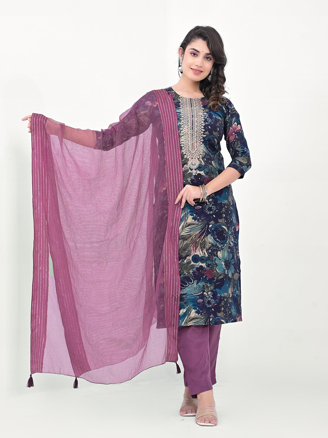 Stunning Modal Cotton Salwar Kameez with Floral Print and Embroidered Neckline | Perfect Festive Wear