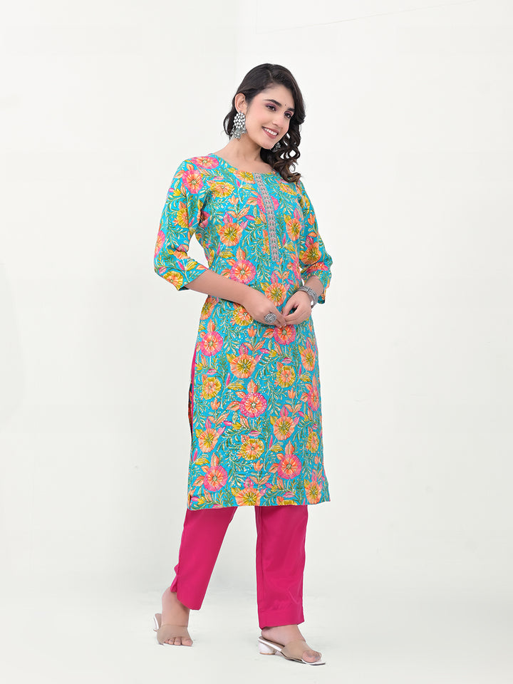 Stunning Modal Cotton Salwar Kameez with Floral Print and Embroidered Neckline | Perfect Festive Wear