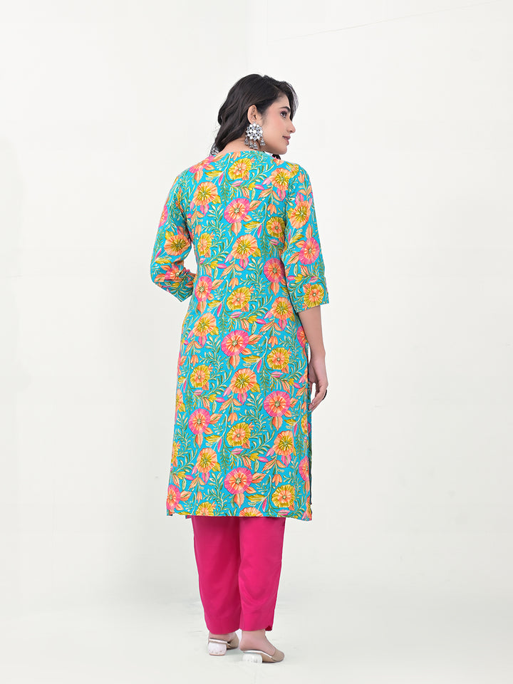 Stunning Modal Cotton Salwar Kameez with Floral Print and Embroidered Neckline | Perfect Festive Wear