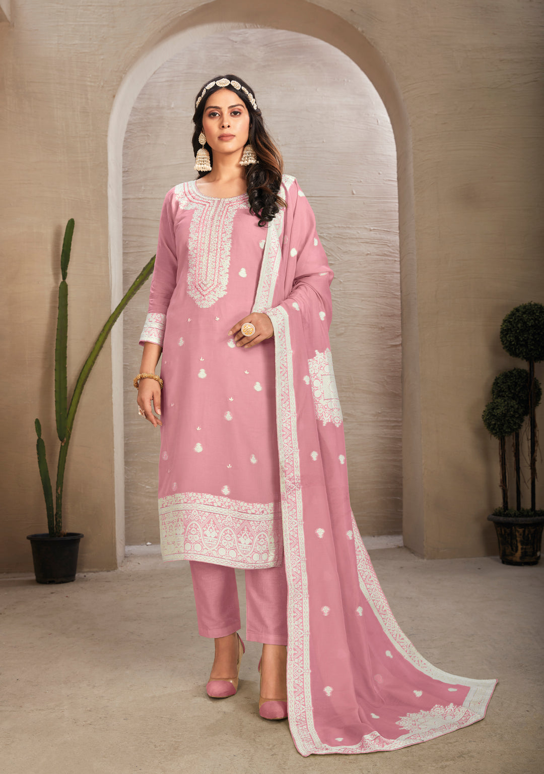 Stunning Organza Salwar Kameez with Floral Print and Embroidered Neckline | Perfect Festive Wear