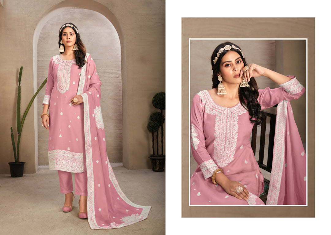 Stunning Organza Salwar Kameez with Floral Print and Embroidered Neckline | Perfect Festive Wear