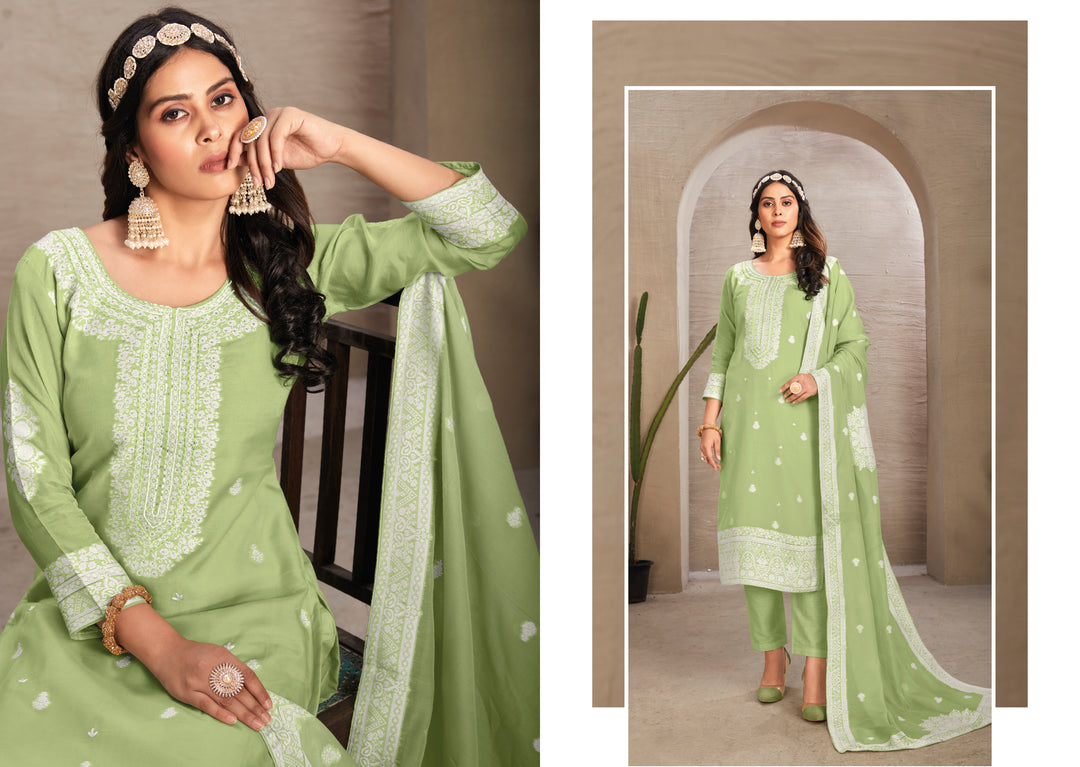 Stunning Organza Salwar Kameez with Floral Print and Embroidered Neckline | Perfect Festive Wear