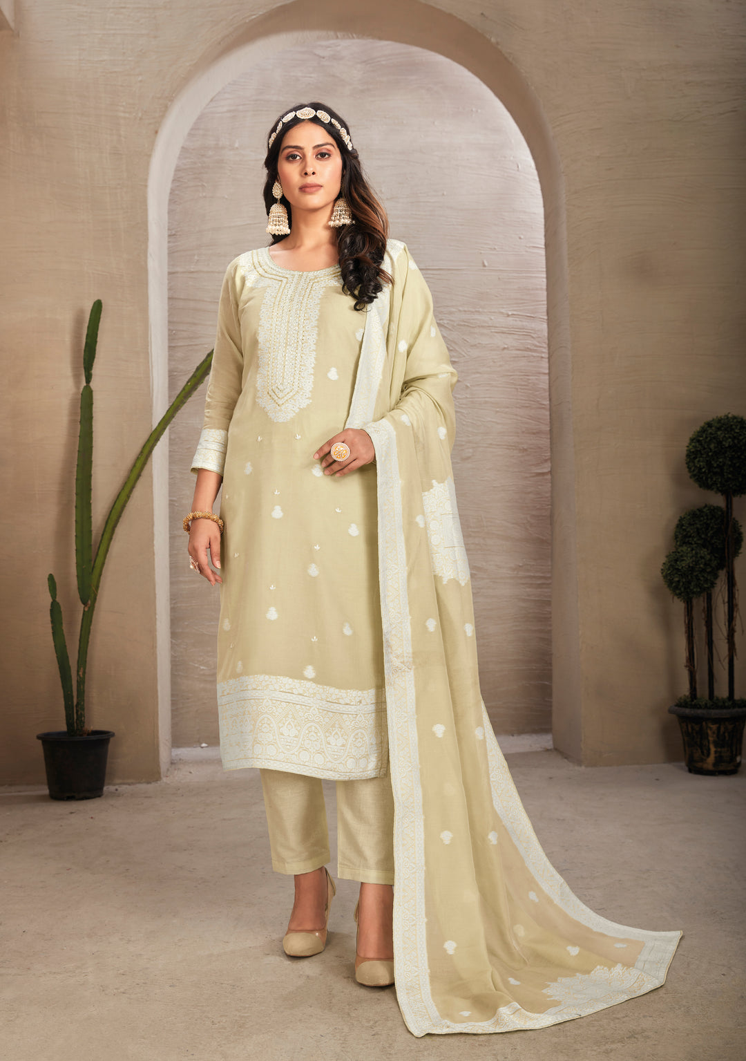 Stunning Organza Salwar Kameez with Floral Print and Embroidered Neckline | Perfect Festive Wear