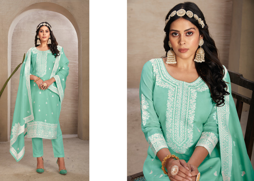 Stunning Organza Salwar Kameez with Floral Print and Embroidered Neckline | Perfect Festive Wear