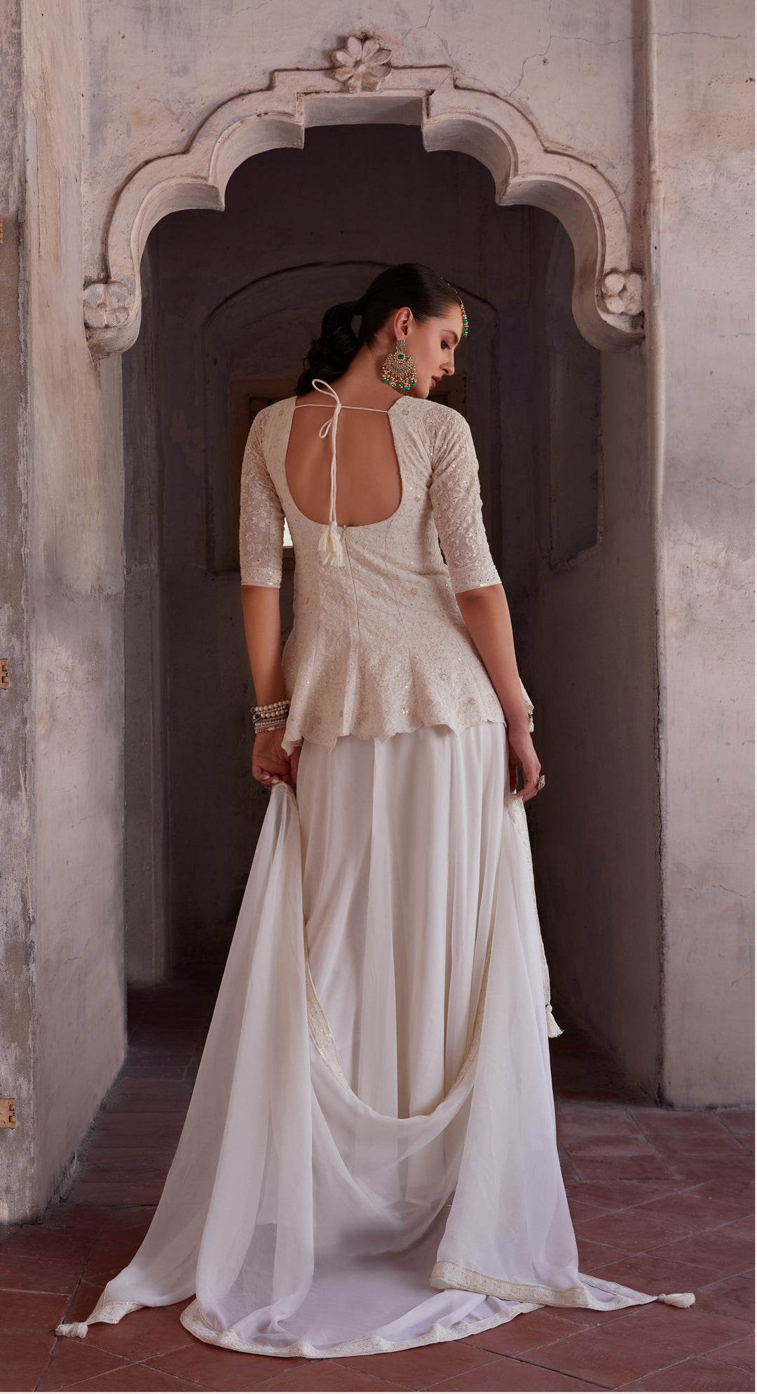 Elegant Off-White Georgette Indowestern Kurta with Intricate Embellishments | Perfect Party Wear