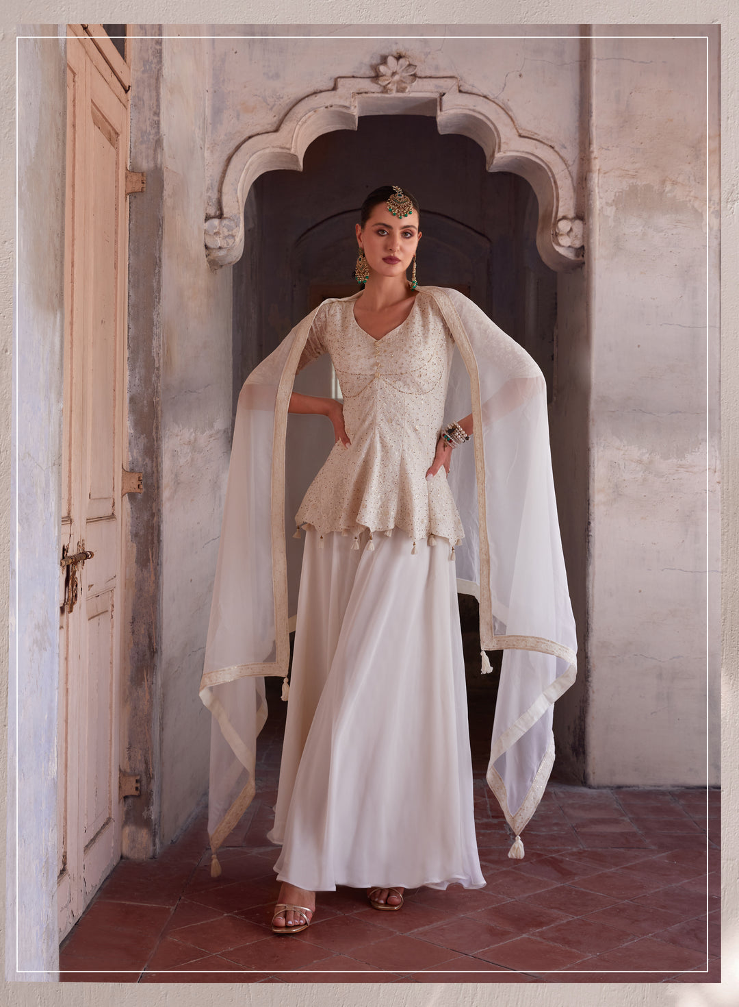 Elegant Off-White Georgette Indowestern Kurta with Intricate Embellishments | Perfect Party Wear