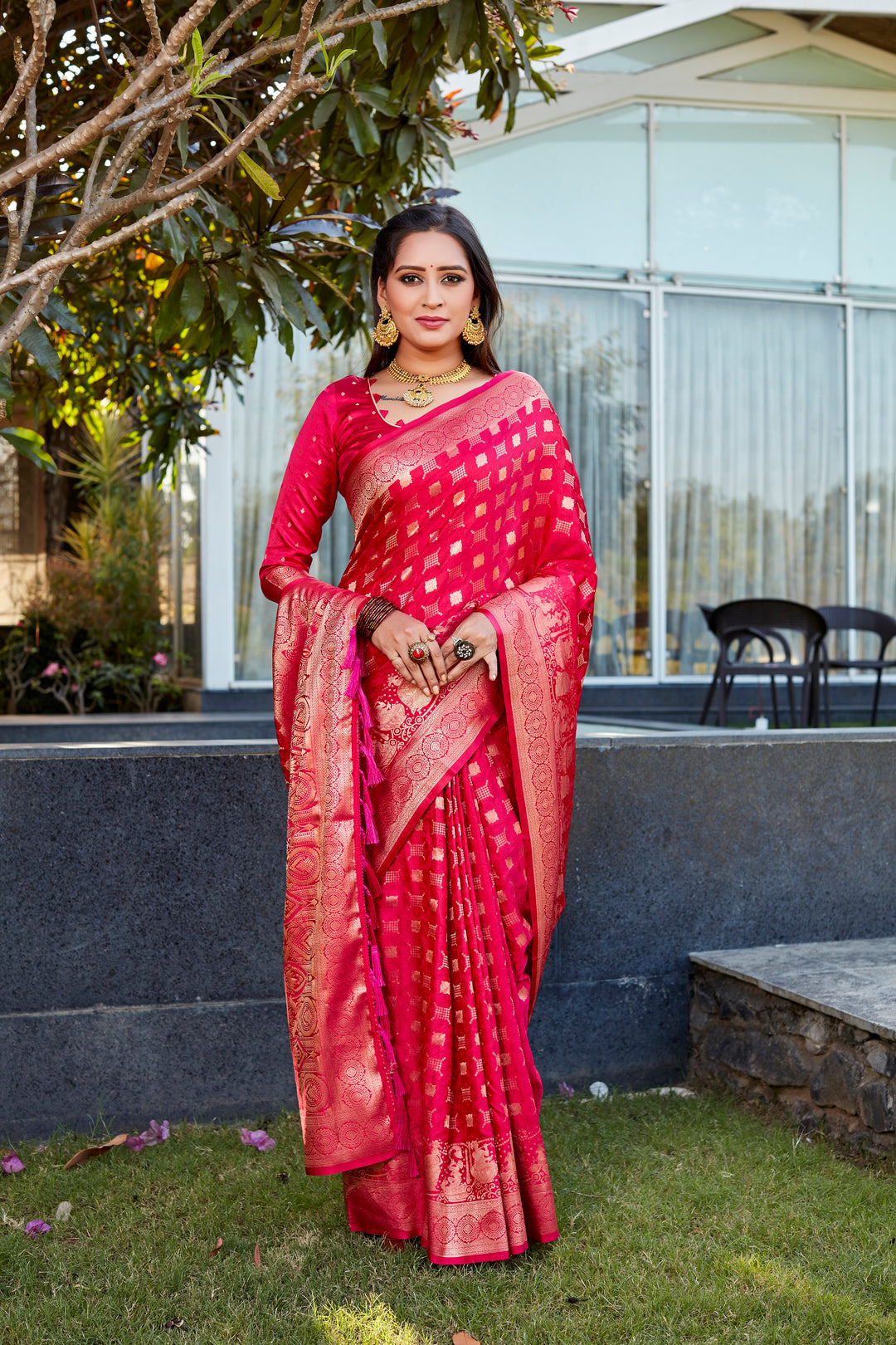 Designer Satin-Silk Saree with Banarasi-Silk | Jacquard Weaving for Weddings