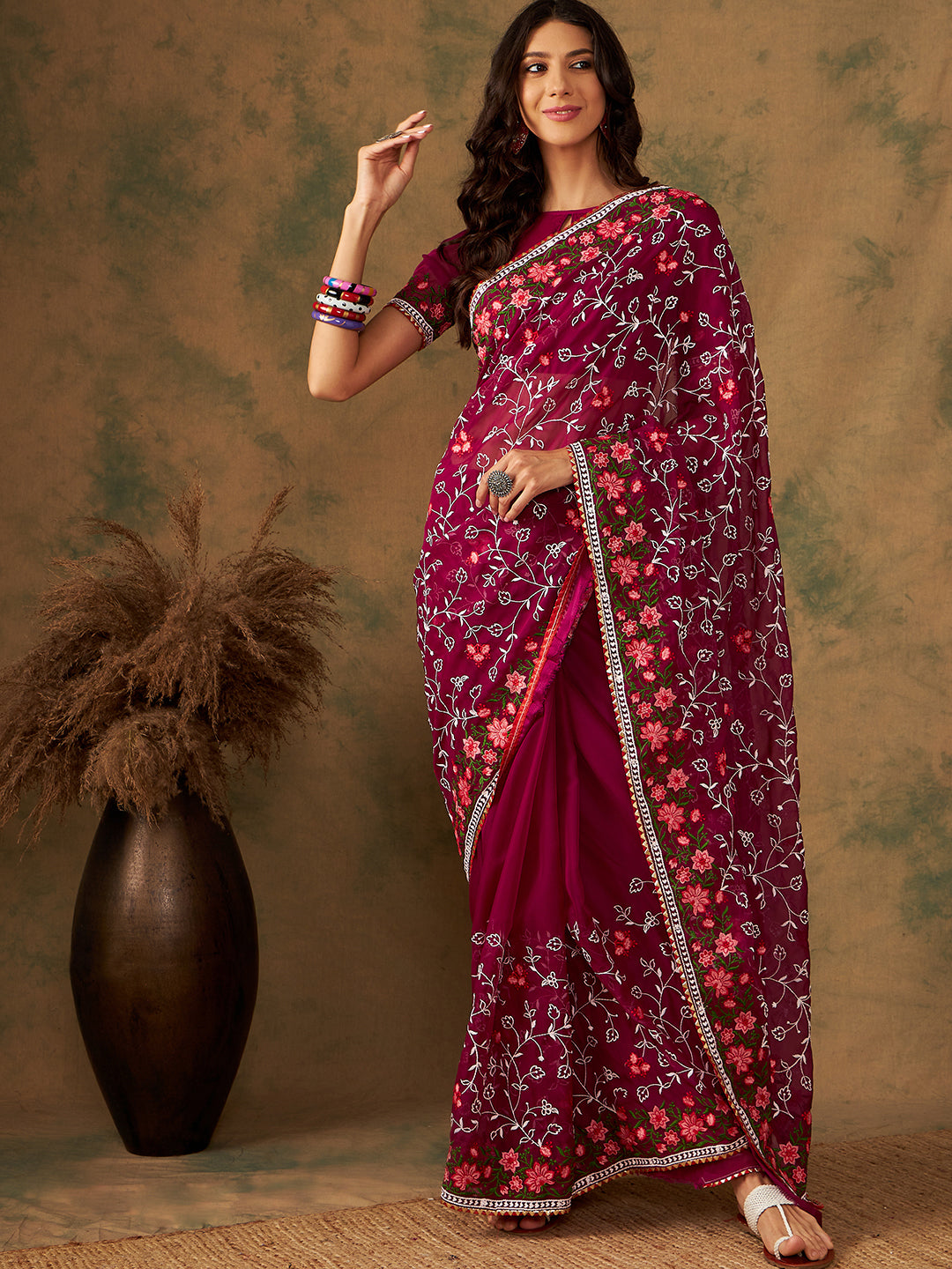 Designer Organza Saree with Banarasi Silk | Embroidered for Special Events