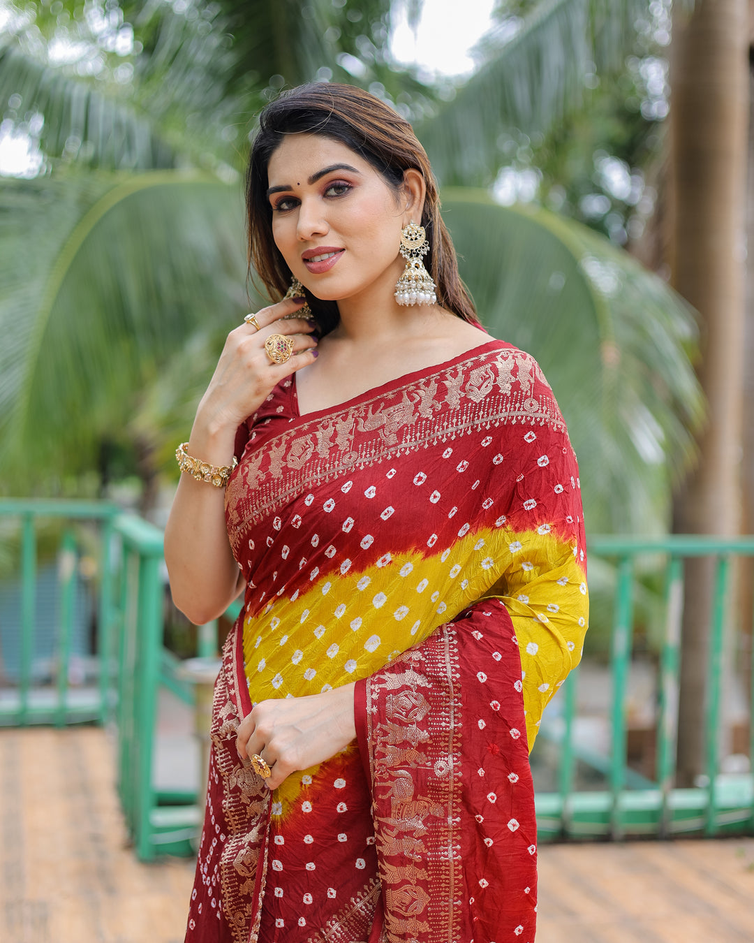 Dola Silk Party Wear Saree | Wevon Designer Border & Bandhej Print