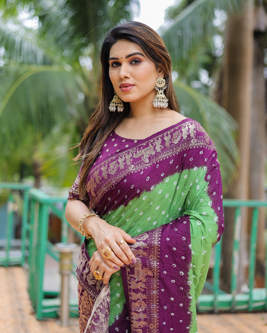 Dola Silk Party Wear Saree | Wevon Designer Border & Bandhej Print