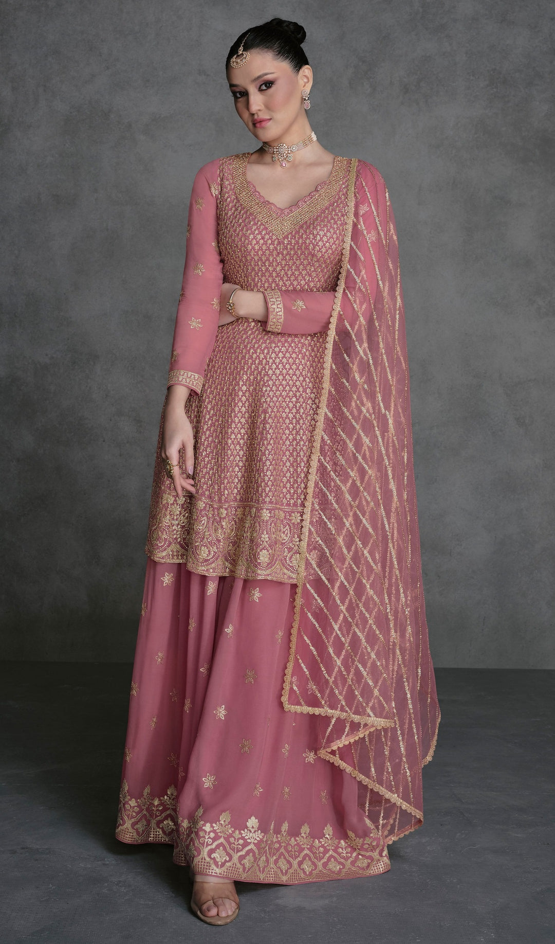 Light Pink Designer Sharara Suit for Women | Elegant Georgette Sharara Set for Weddings & Parties