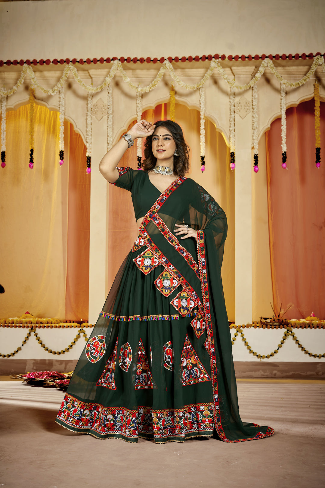 Georgette Mirror & Thread-Embroidery Lehenga | Wedding & Bridal Ensemble