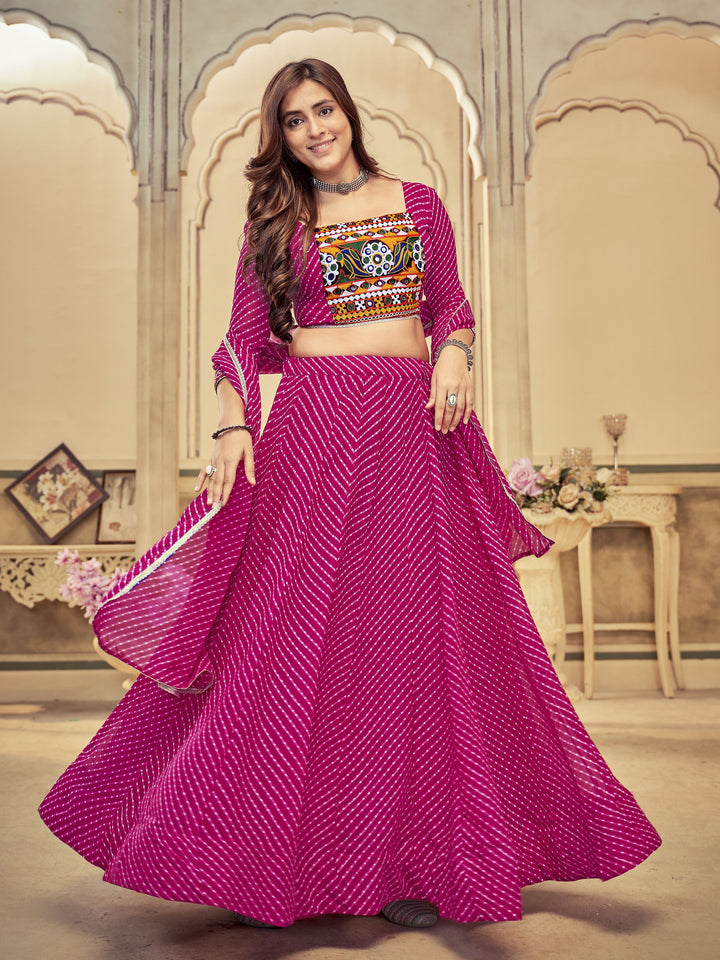 Georgette Mirror & Thread Embroidered Lehenga | Perfect for Weddings & Events