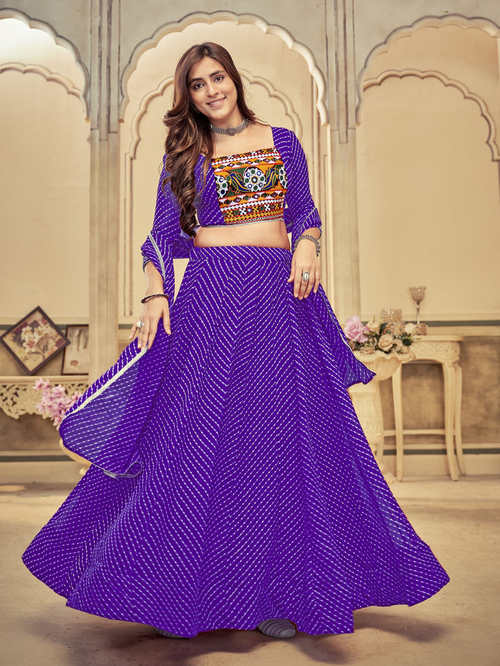 Georgette Mirror & Thread Embroidered Lehenga | Perfect for Weddings & Events