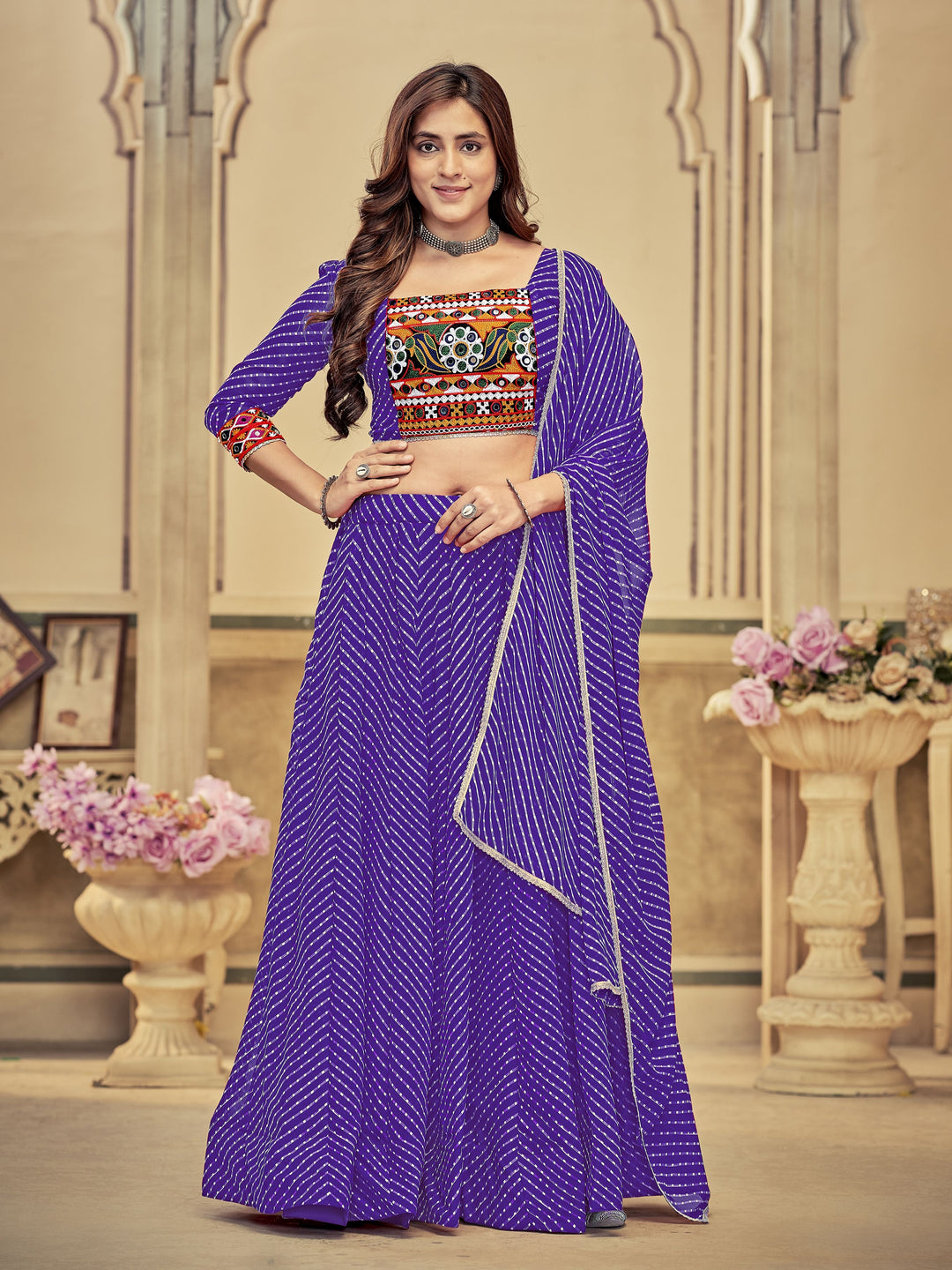 Georgette Mirror & Thread Embroidered Lehenga | Perfect for Weddings & Events