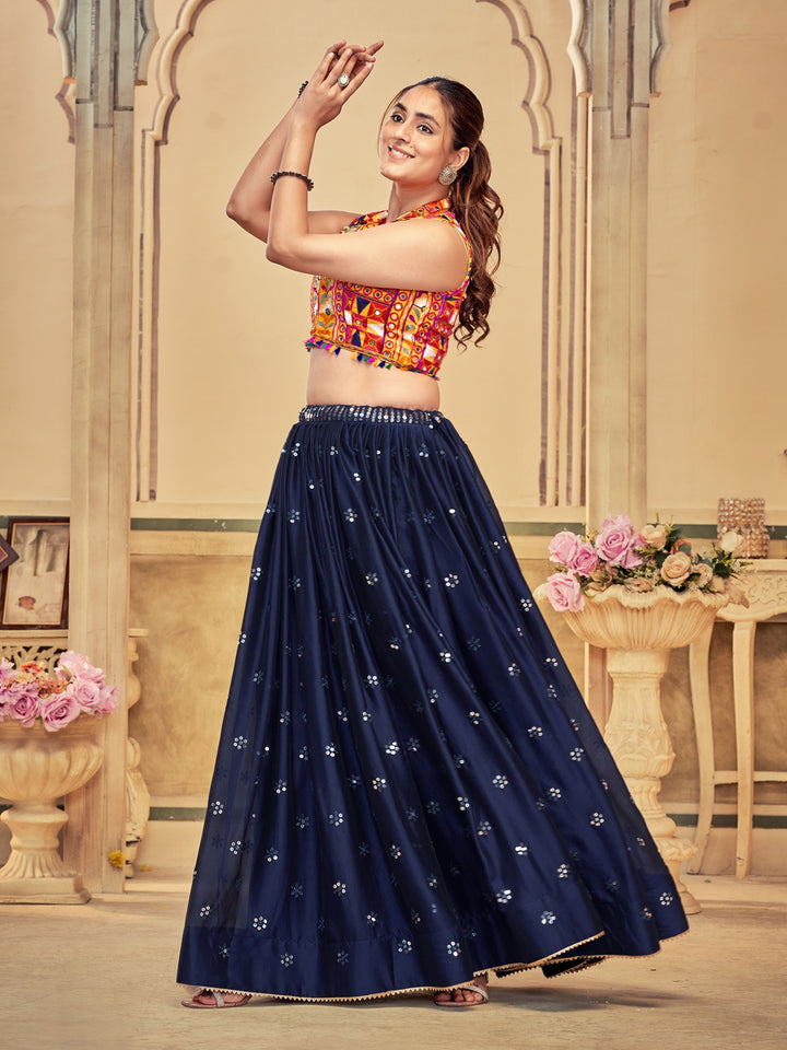 Cotton Mirror-Work Lehenga | Silk Rangoli Bottom for Weddings & Special Events