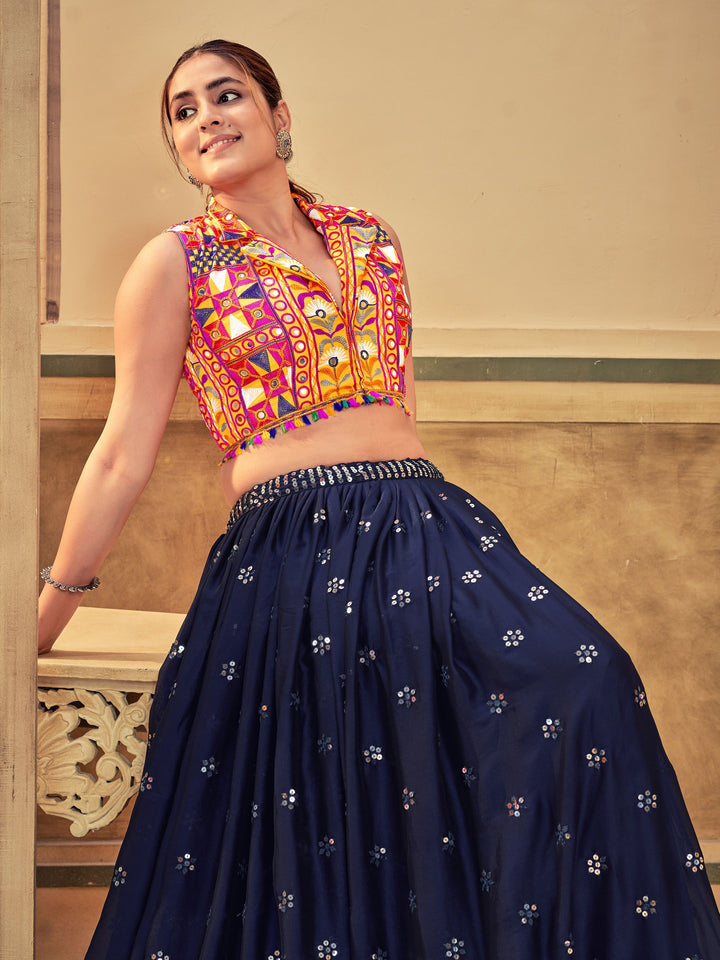 Cotton Mirror-Work Lehenga | Silk Rangoli Bottom for Weddings & Special Events