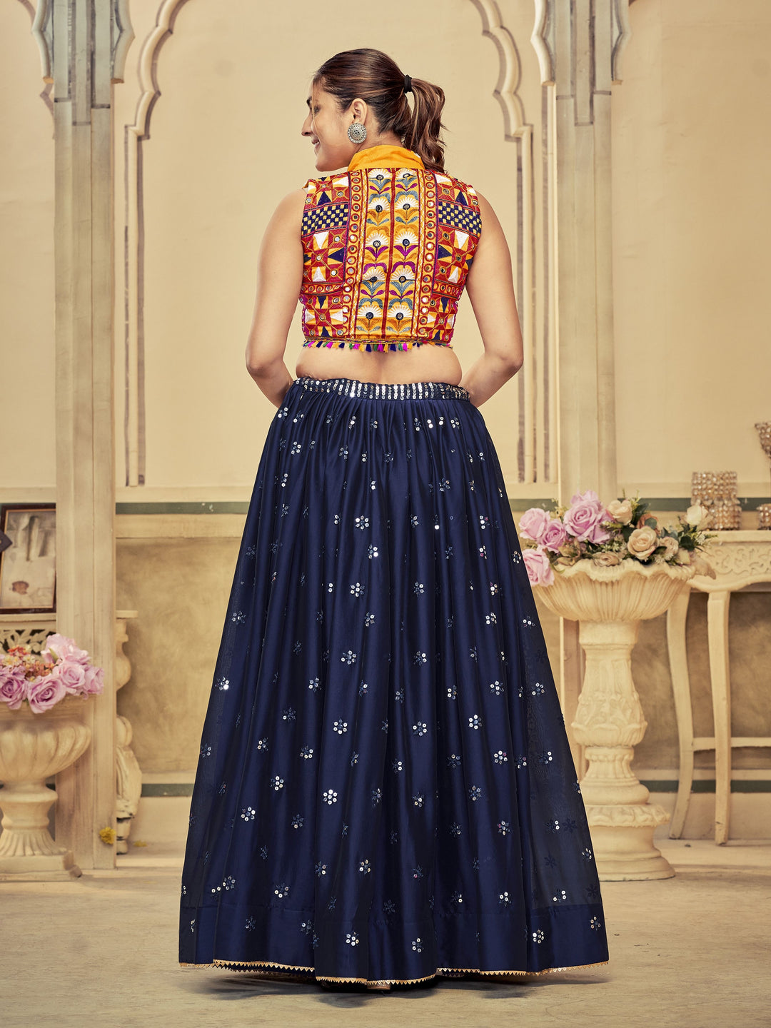 Cotton Mirror-Work Lehenga | Silk Rangoli Bottom for Weddings & Special Events