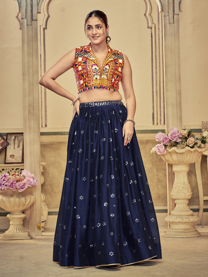 Cotton Mirror-Work Lehenga | Silk Rangoli Bottom for Weddings & Special Events