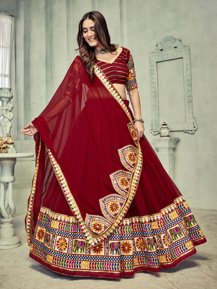 Elegant Georgette Lehenga with Mirror & Thread Embroidery | Bridal Party Wear