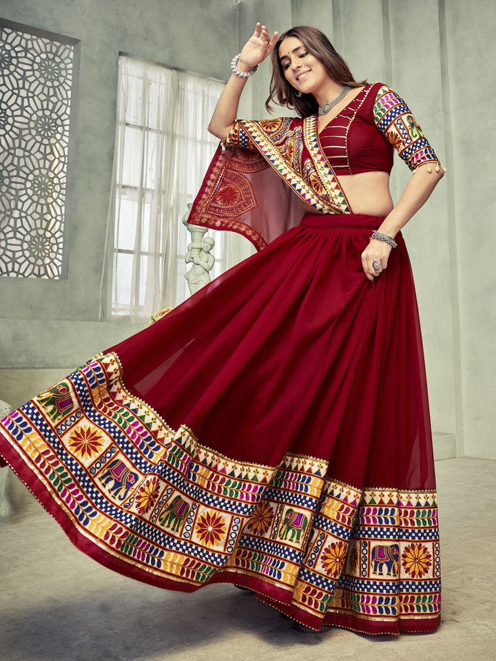 Elegant Georgette Lehenga with Mirror & Thread Embroidery | Bridal Party Wear