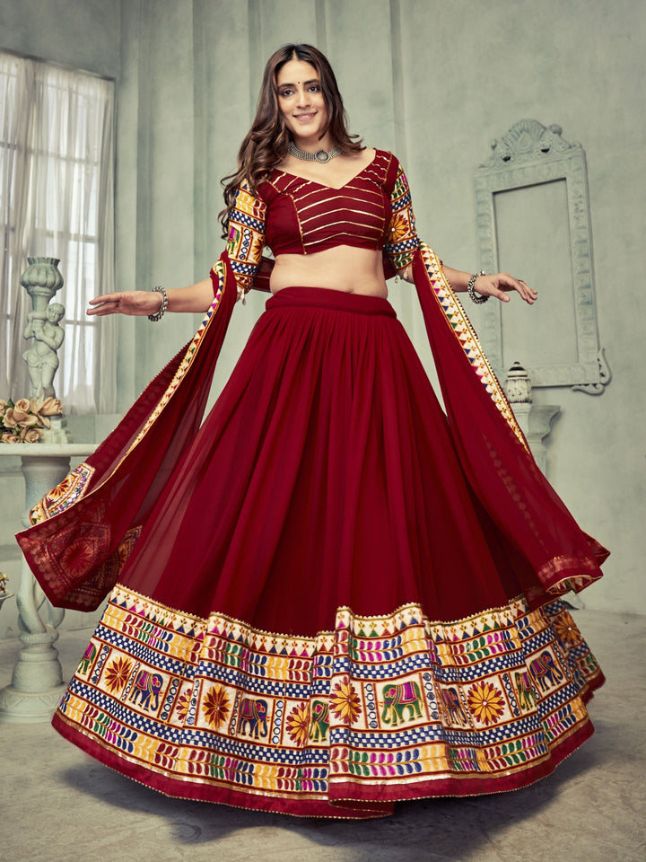 Elegant Georgette Lehenga with Mirror & Thread Embroidery | Bridal Party Wear