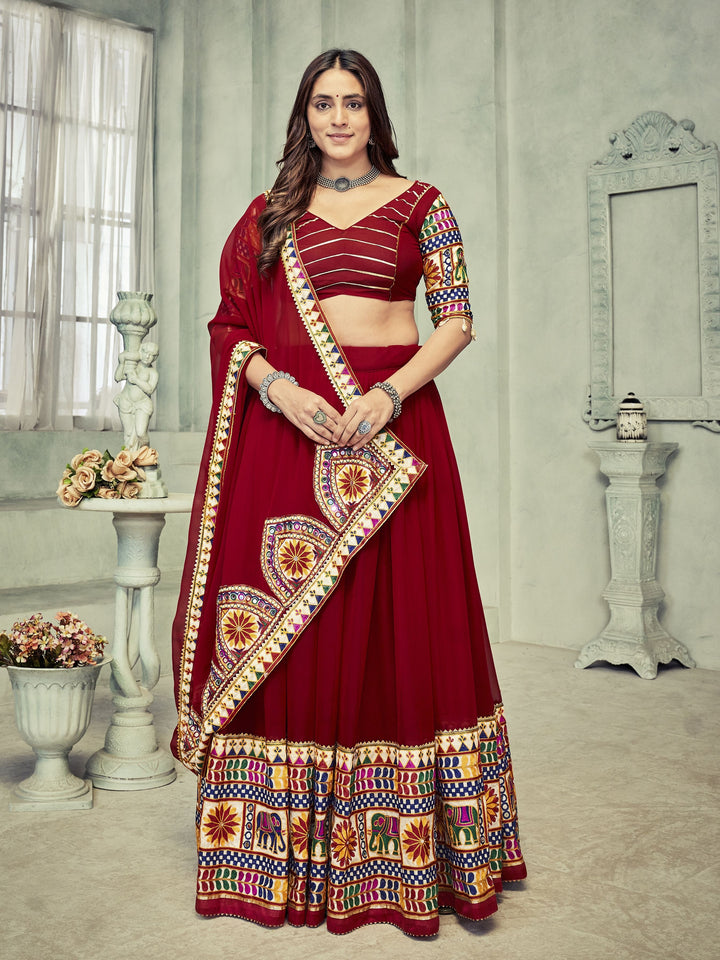 Elegant Georgette Lehenga with Mirror & Thread Embroidery | Bridal Party Wear