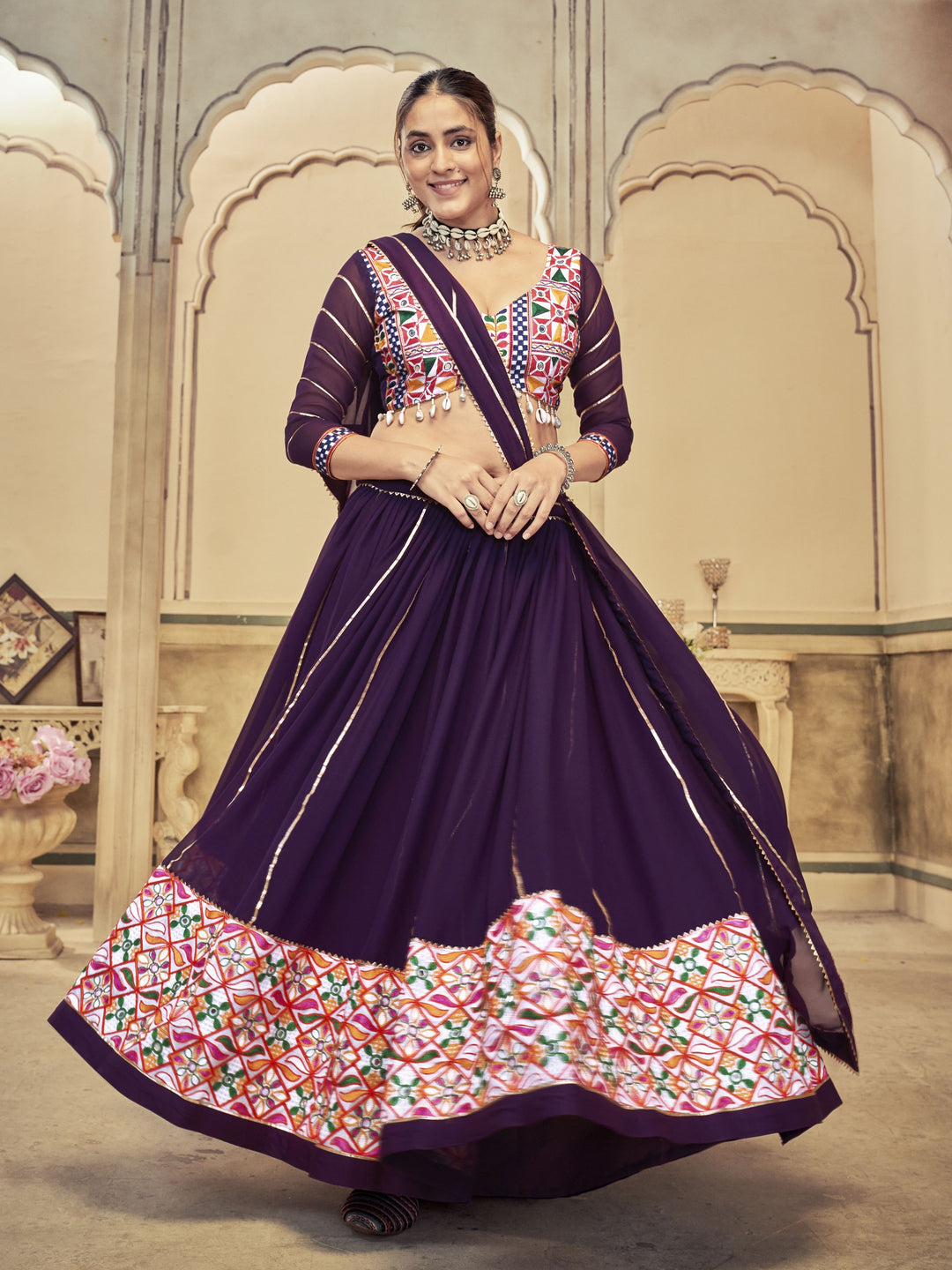 Luxurious purple Georgette Lehenga with purple Dupatta | A Graceful Addition to Your Wardrobe