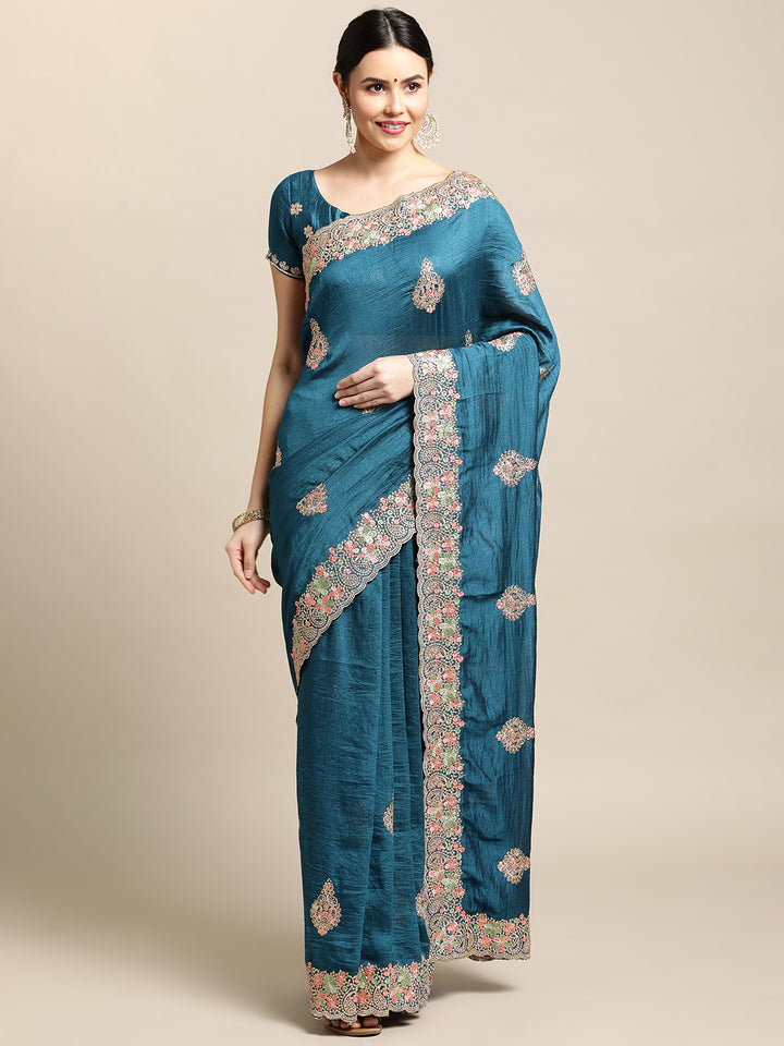 Designer Rangoli Silk Saree | Heavy Embroidery Work for Special Occasions