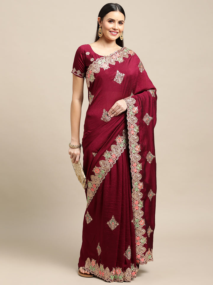 Designer Rangoli Silk Saree | Heavy Embroidery Work for Special Occasions