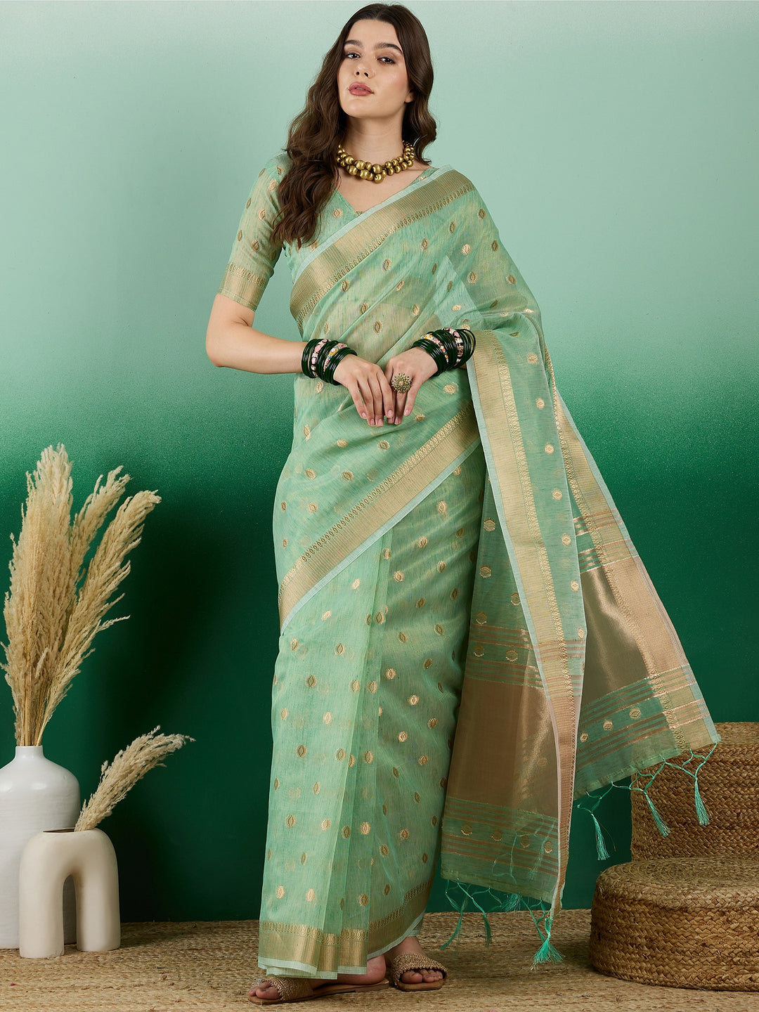 Designer Khadi Organza Saree | Wevon Jacquard Party Wear Saree