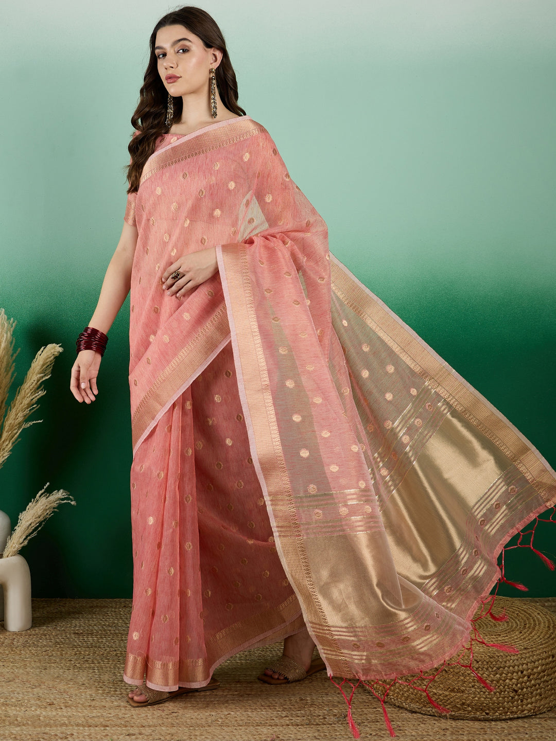 Designer Khadi Organza Saree | Wevon Jacquard Party Wear Saree