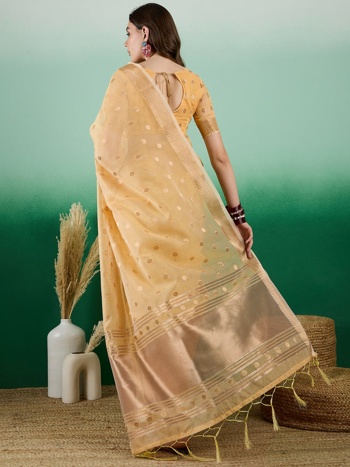 Designer Khadi Organza Saree | Wevon Jacquard Party Wear Saree