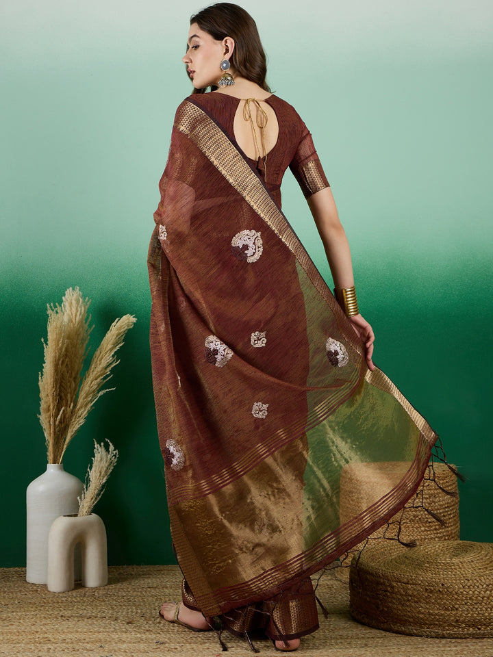 Khadi Organza Saree | Designer Wevon Embroidery Party Wear