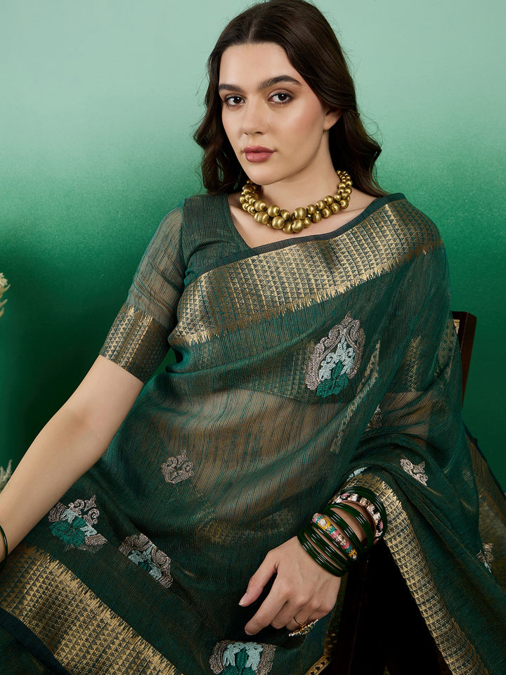 Khadi Organza Saree | Designer Wevon Embroidery Party Wear