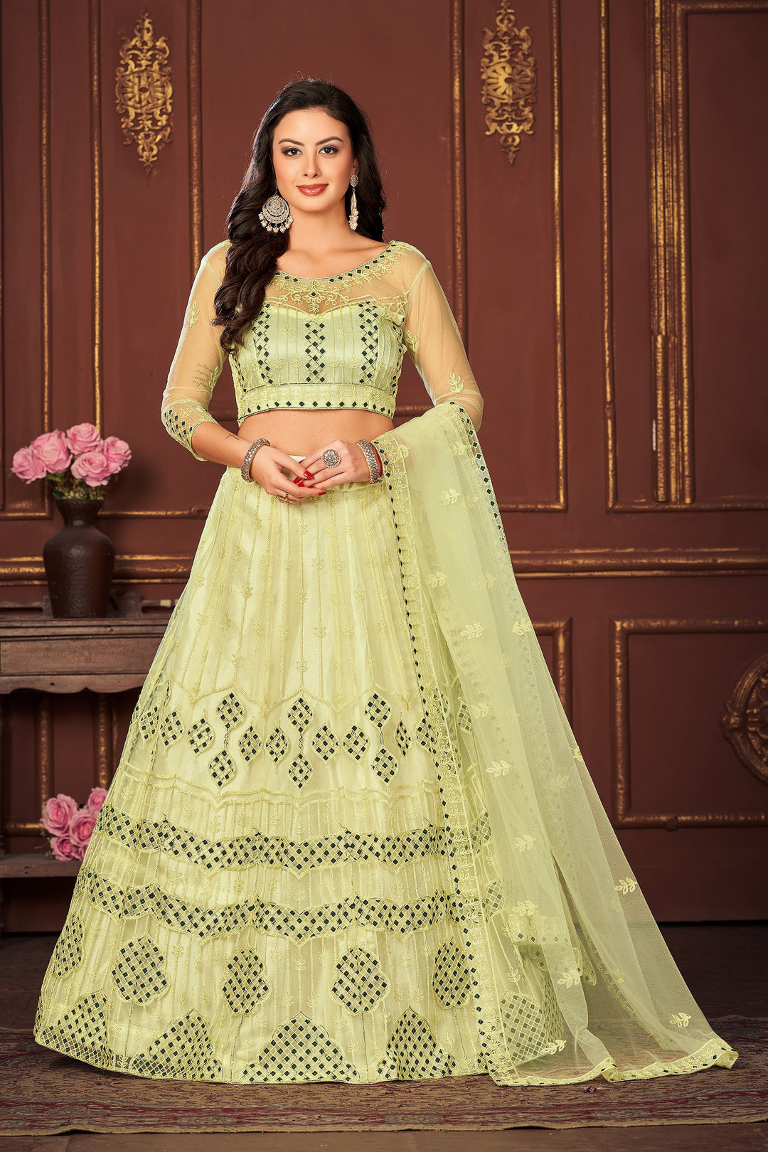 Stunning Yellow Net Lehenga with Yellow Dupatta | Crafted for Timeless Elegance