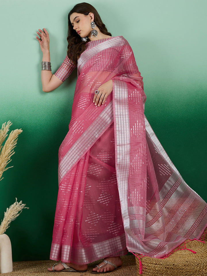 Radiant Khadi Organza Saree with Blouse | A Stylish and Sophisticated Choice