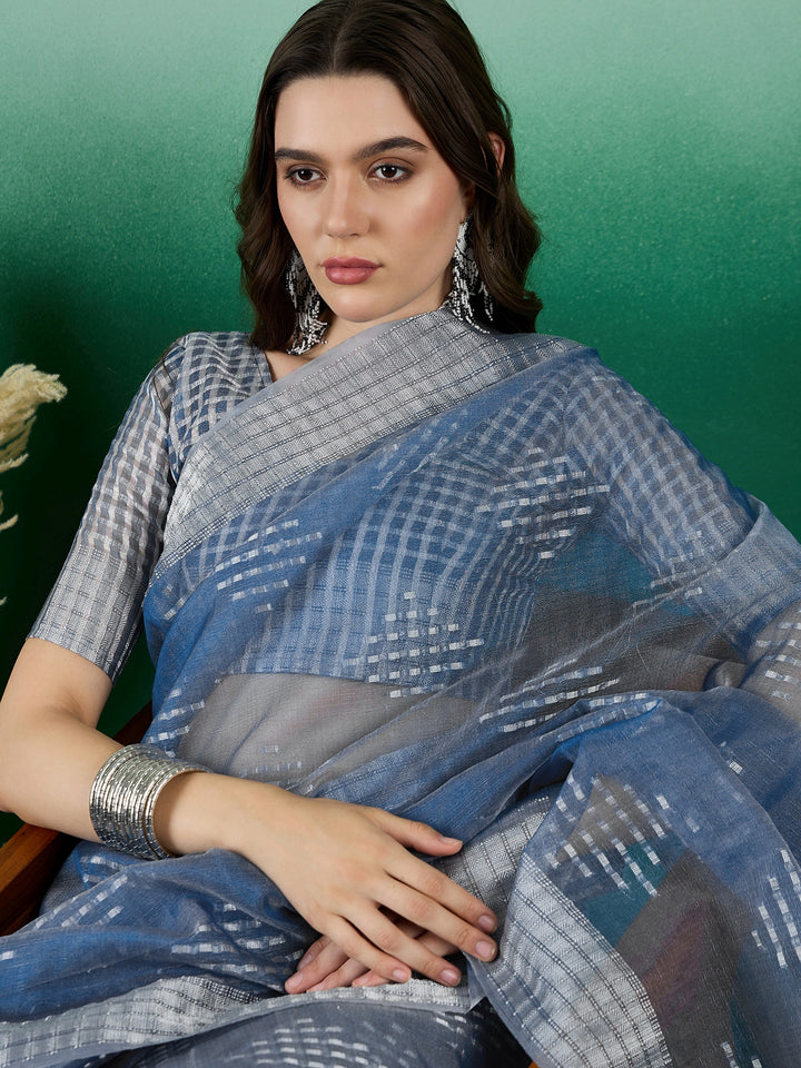 Radiant Khadi Organza Saree with Blouse | A Stylish and Sophisticated Choice