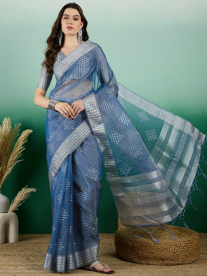 Radiant Khadi Organza Saree with Blouse | A Stylish and Sophisticated Choice