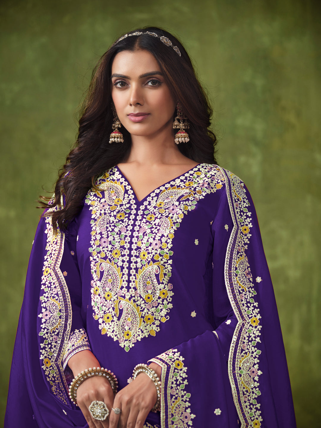 Stunning Patiyala Style Salwar Kameez in P V Chanderi with Intricate Embroidery | Perfect Festive Wear