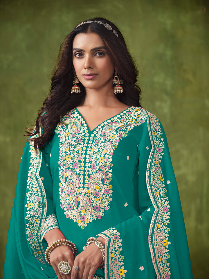 Stunning Patiyala Style Salwar Kameez in P V Chanderi with Intricate Embroidery | Perfect Festive Wear