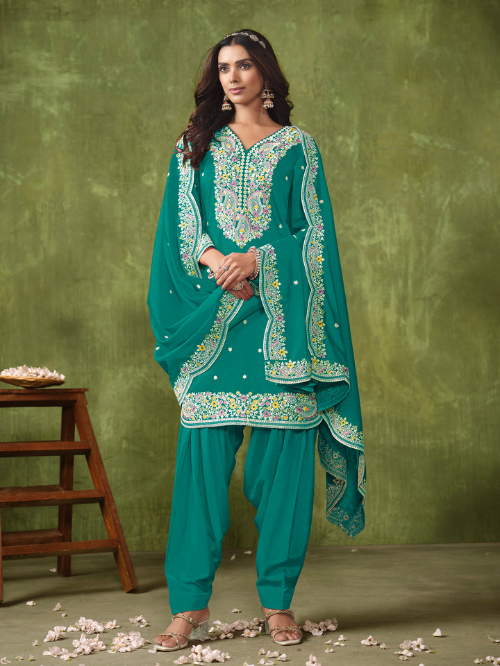 Stunning Patiyala Style Salwar Kameez in P V Chanderi with Intricate Embroidery | Perfect Festive Wear